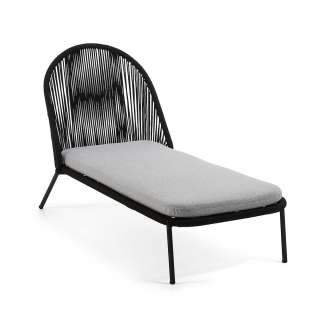 Retro Lounge Liege in Schwarz Kordel Geflecht und Stahl