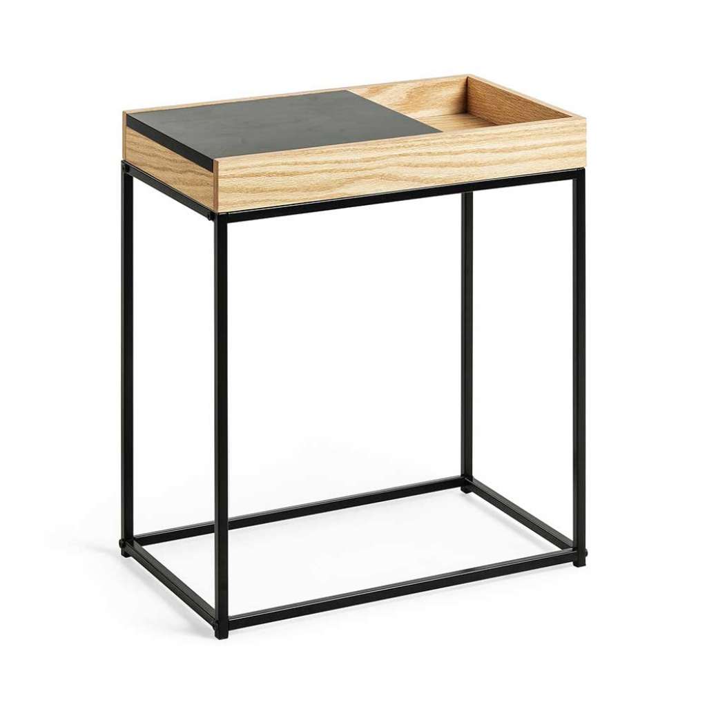 Telefonkonsole mit Staufach Schwarz und Eichefarben furniert