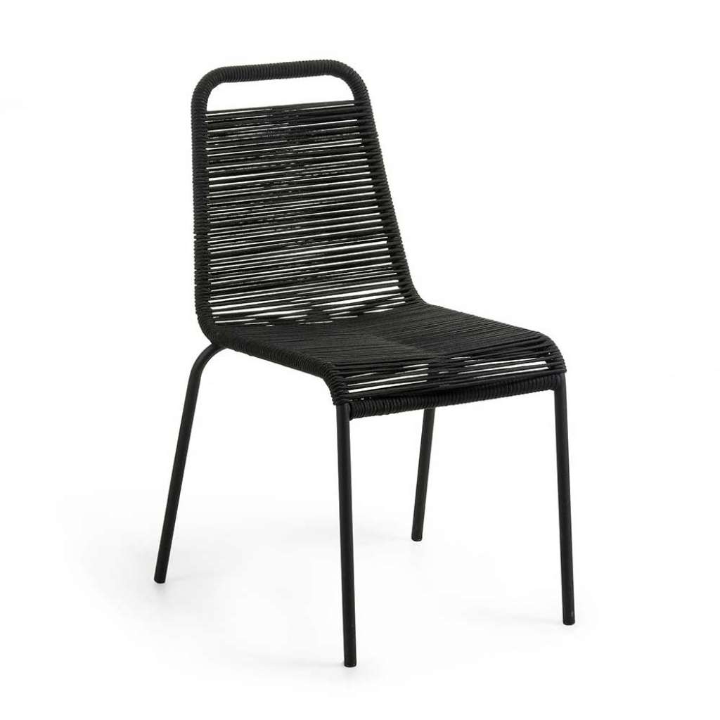 Schwarze Stühle aus Kordel Geflecht und Stahl 45 cm Sitzhöhe (2er Set)