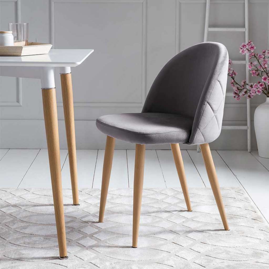 Samt Esstisch Stühle in Grau Metallbeinen in Eichefarben (2er Set)