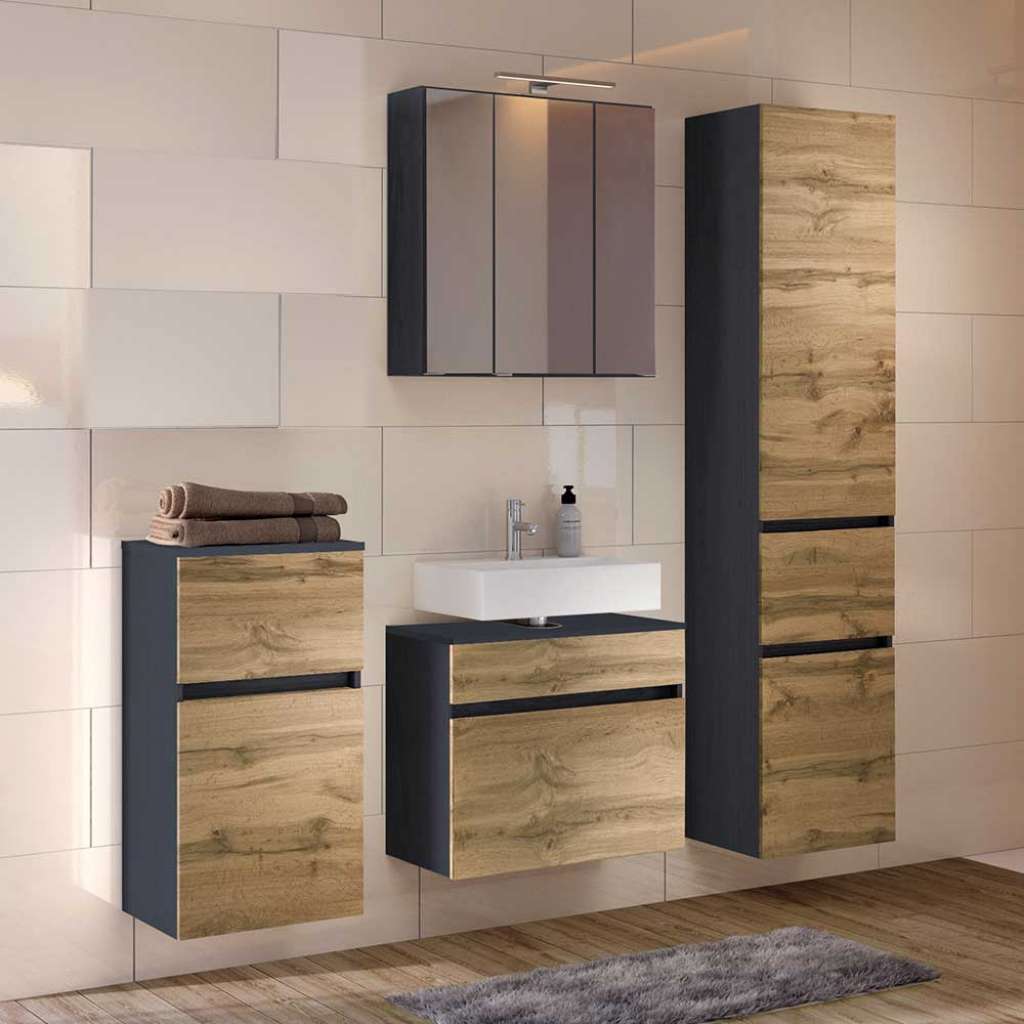 Badezimmermöbelset in Wildeichefarben und Anthrazit 140 cm breit (4-teilig)