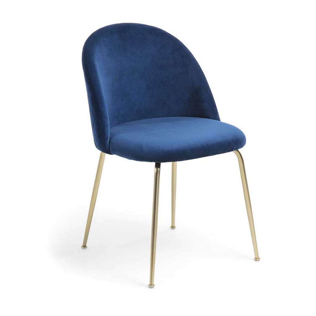 Esszimmer Polsterstühle in Blau Samt Metallgestell in Goldfarben (2er Set)