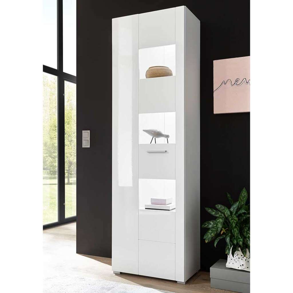 Standvitrine in Weiß Hochglanz 50 cm breit