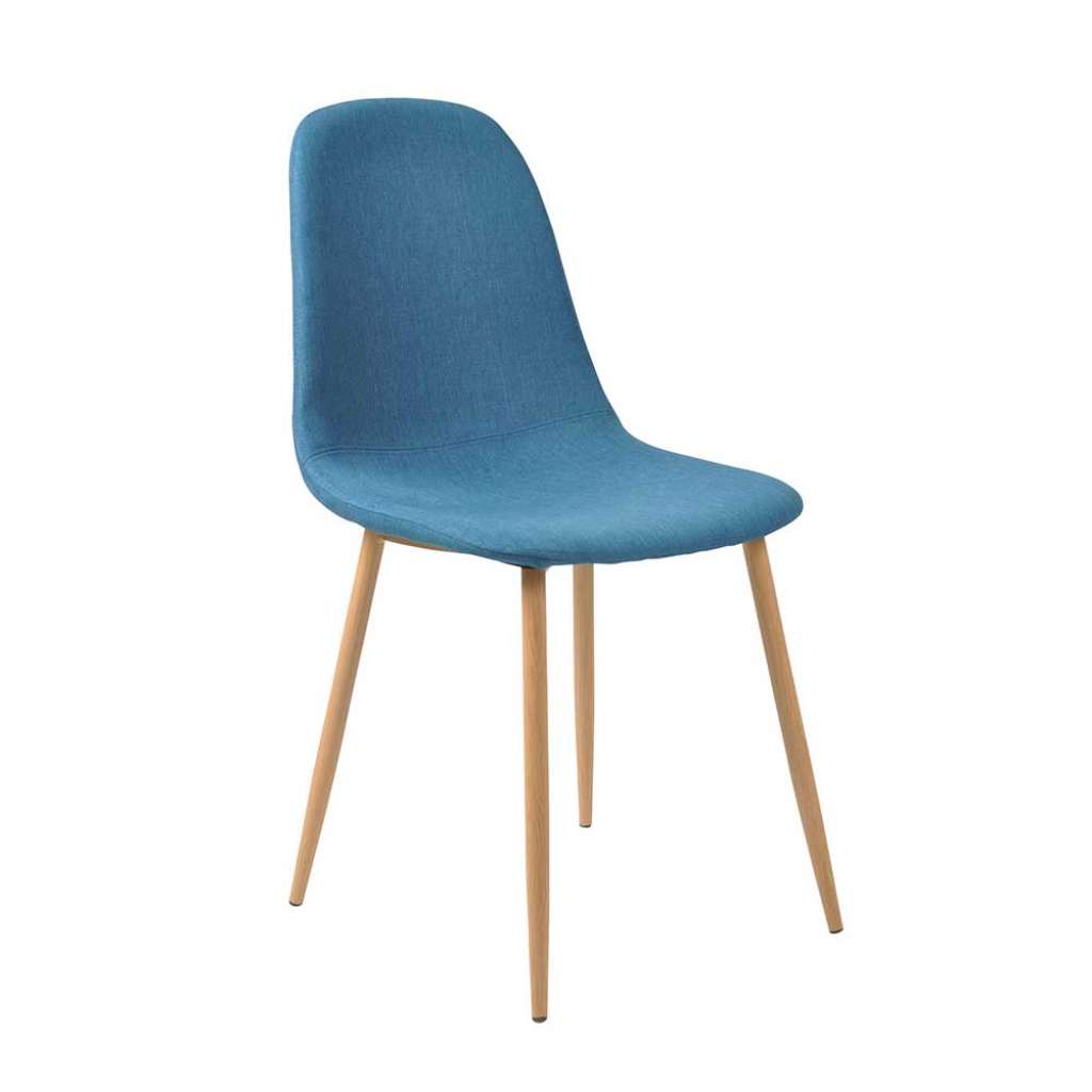 Esszimmerstühle in Blau Webstoff Metallgestell in Holz Naturfarben (4er Set)