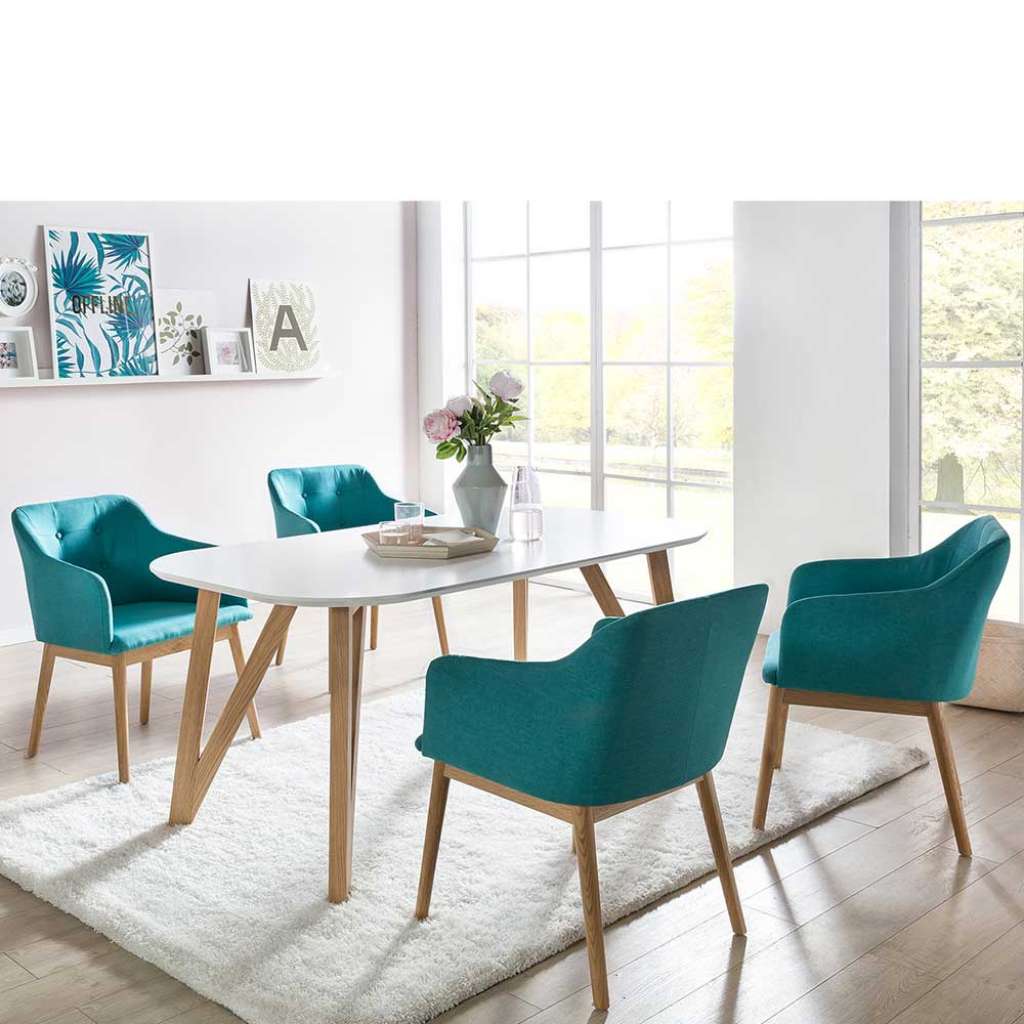 Essgruppe in Weiß und Türkis Skandi Design (5-teilig)