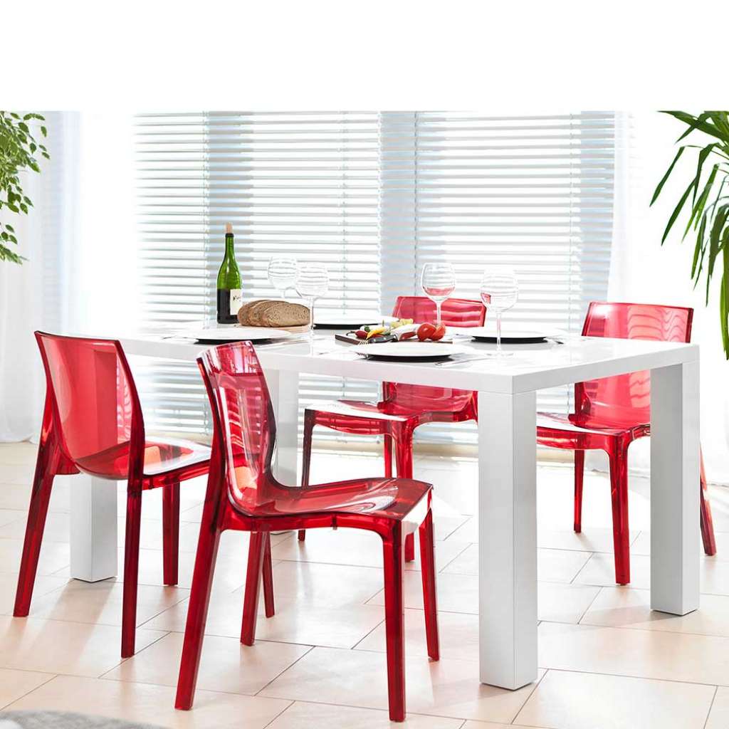 Design Essgruppe in Rot und Weiß Hochglanz ausziehbarem Tisch (5-teilig)