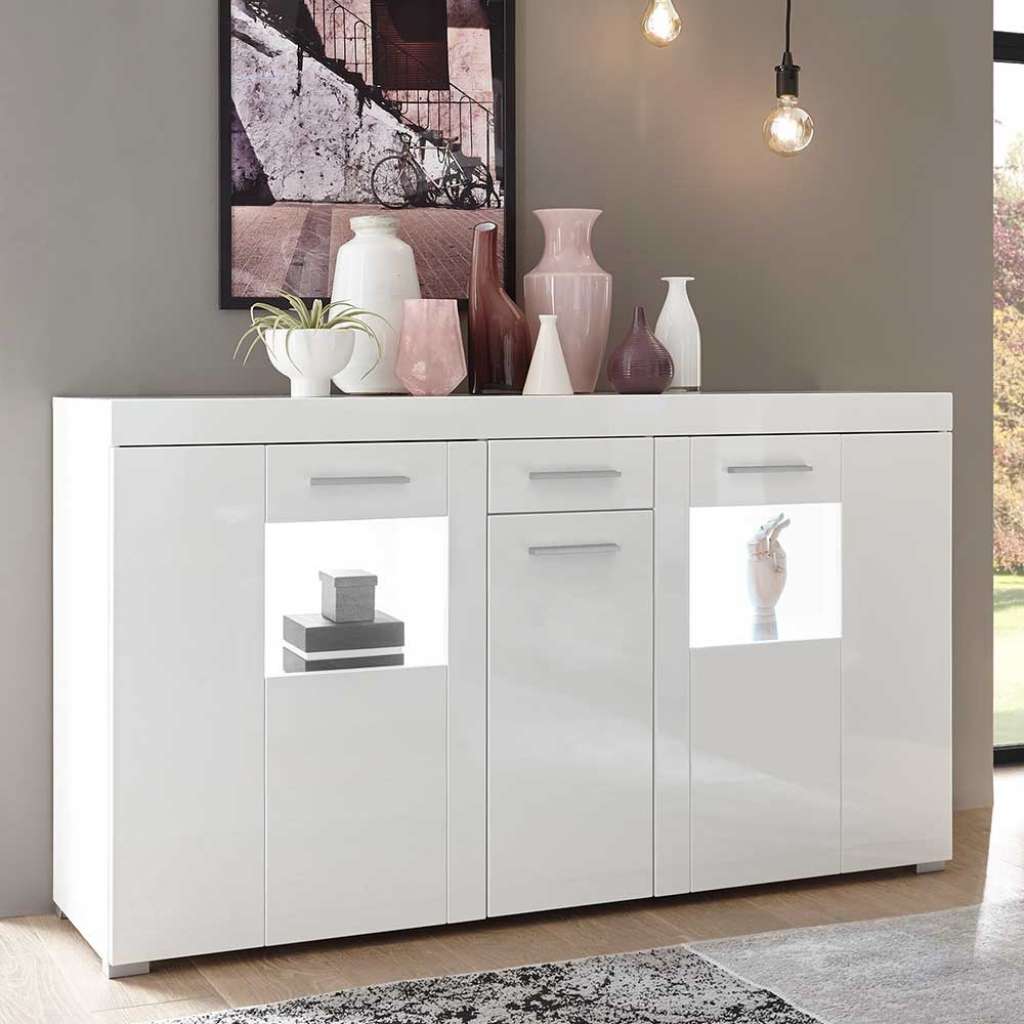 Design Sideboard in Hochglanz Weiß 3-türig