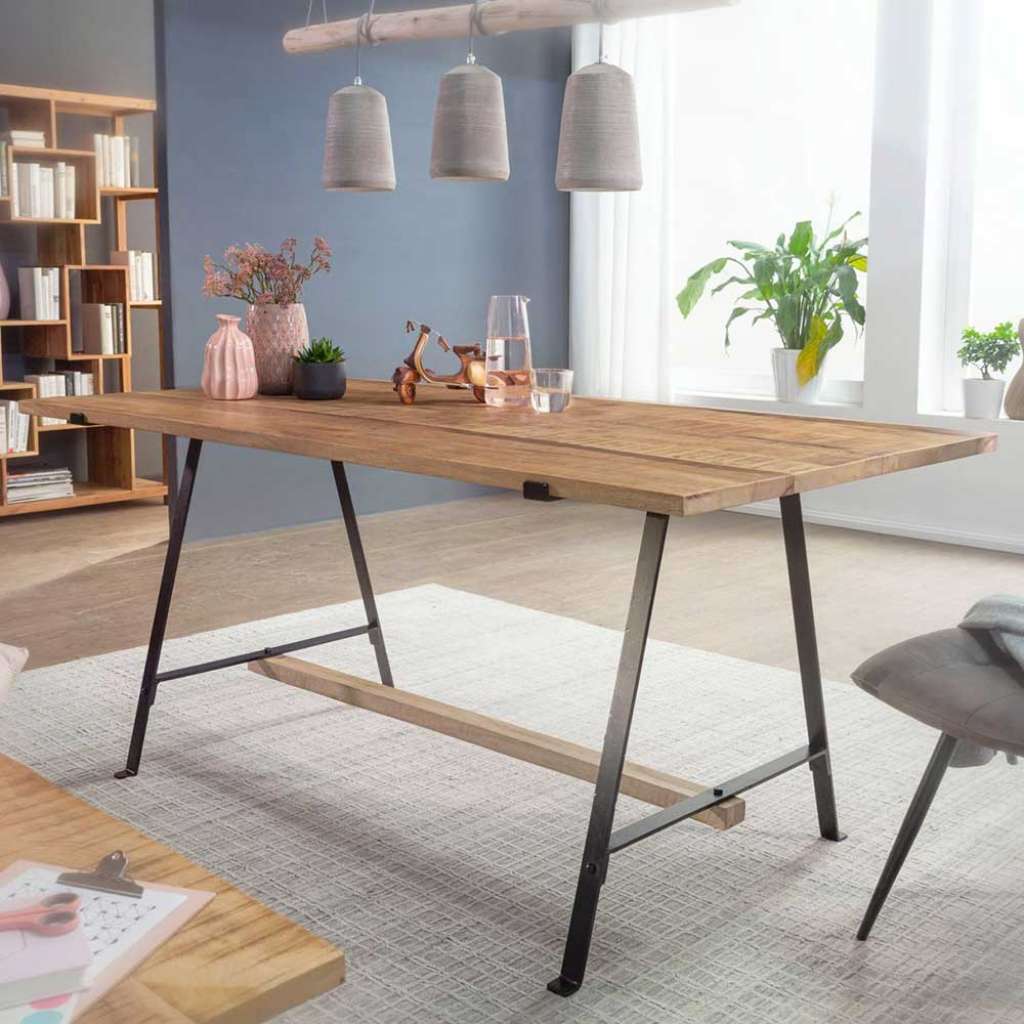 Esszimmertisch im Loft Design Mangobaum Massivholz und Edelstahl