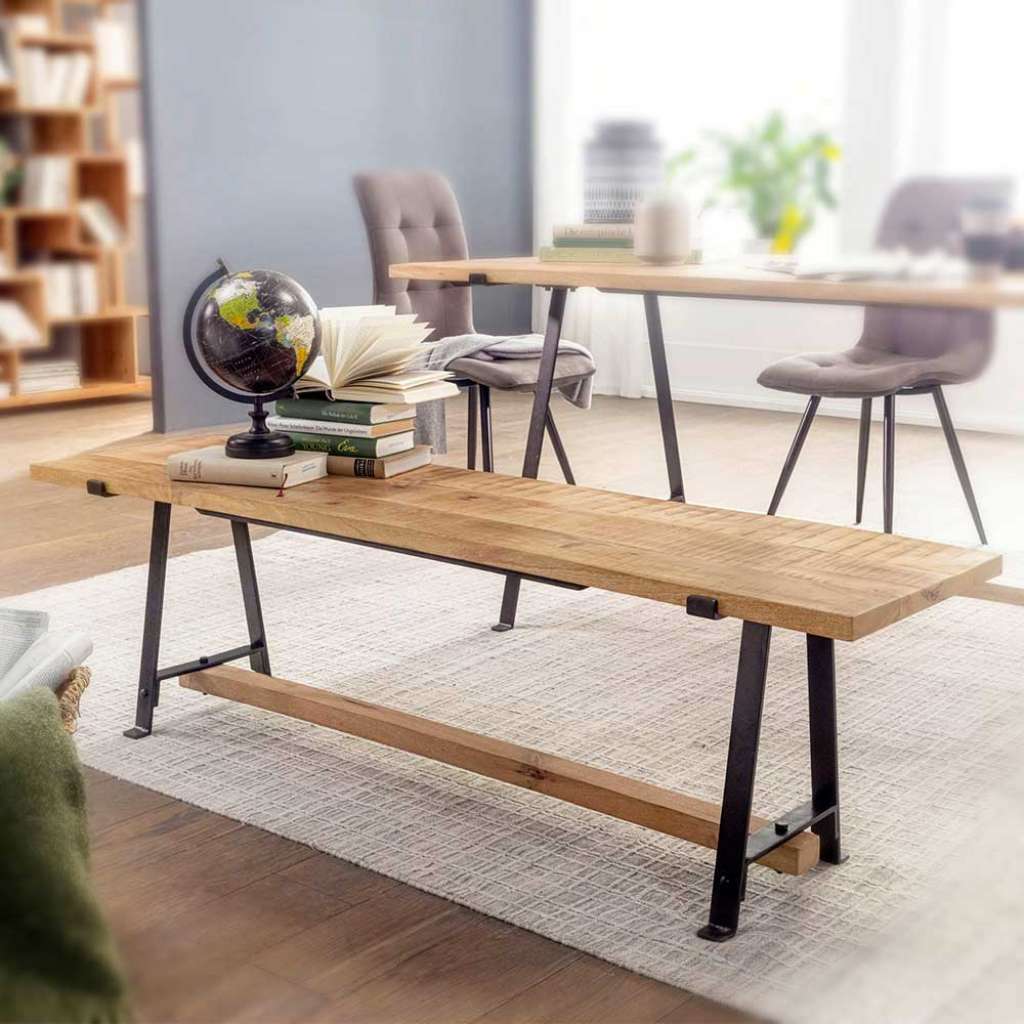 Esszimmer Sitzbank aus Mangobaum Massivholz Edelstahl