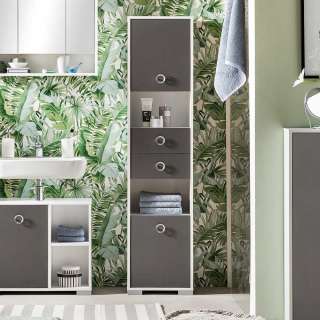Badezimmerhochschrank in Dunkelgrau und Weiß Made in Germany