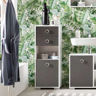 Bad Midischrank in Dunkelgrau und Weiß 105 cm hoch
