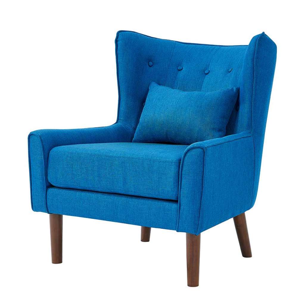 Ohrenbackensessel in Blau Webstoff Retrostil