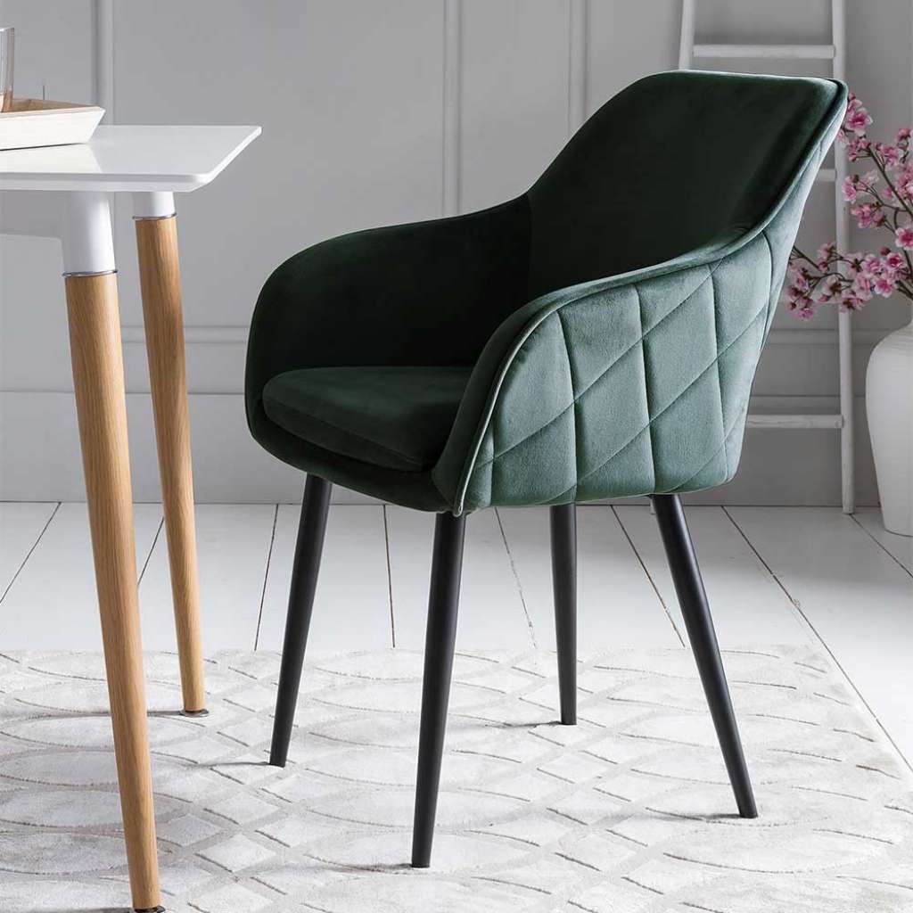 Armlehnen Polsterstühle in Dunkelgrün Samt Retro Design