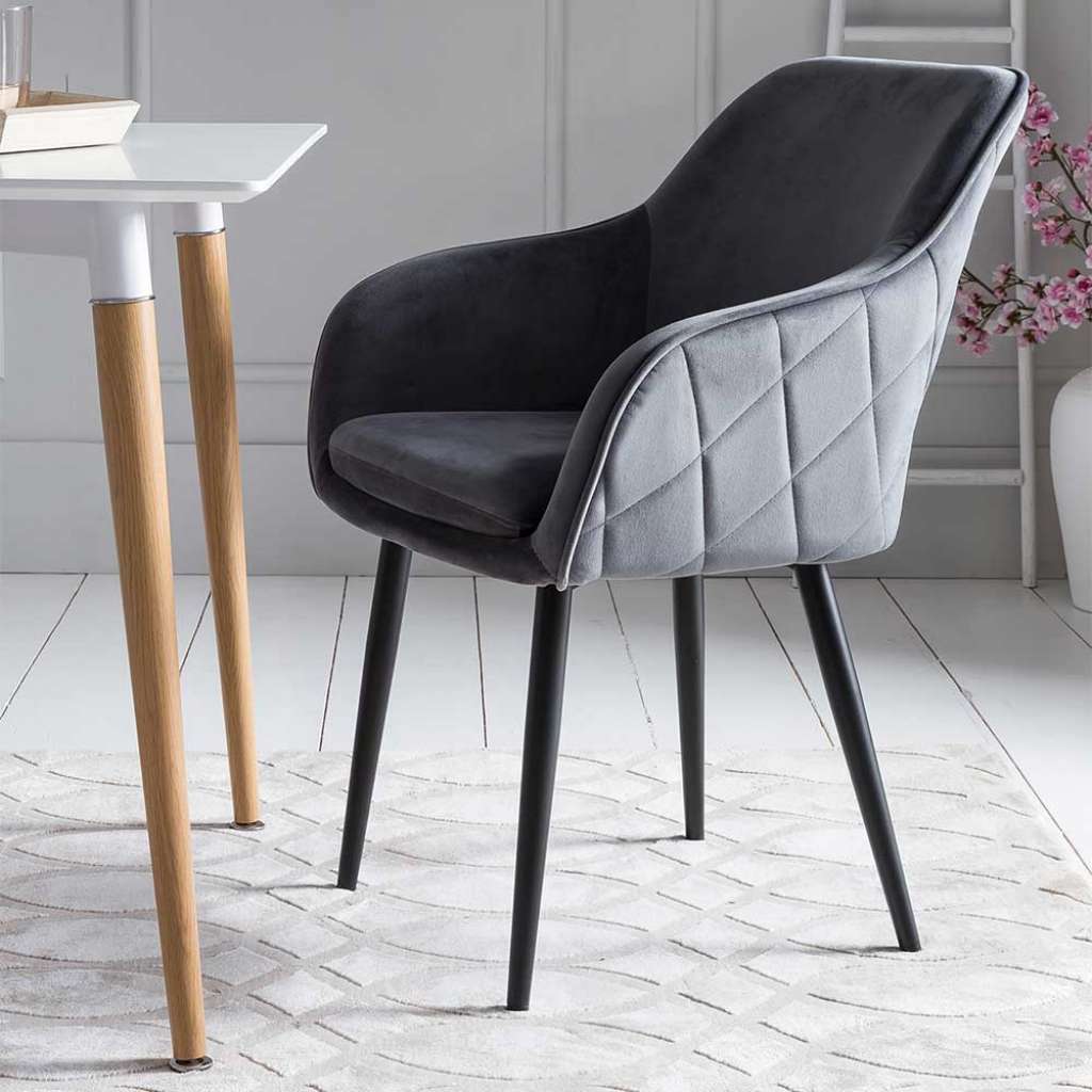 Retro Stühle in Grau Samt Armlehnen