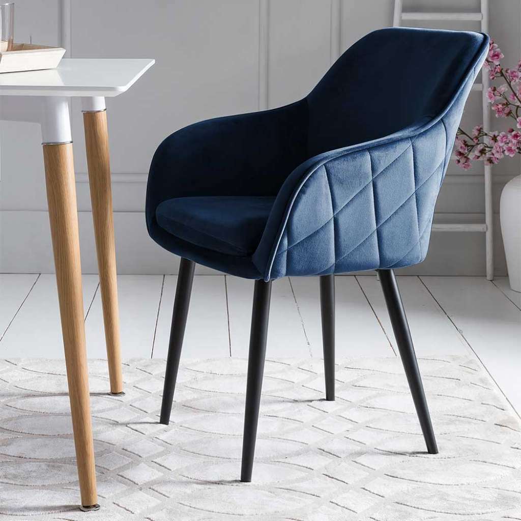 Esstisch Stühle in Dunkelblau Samt Retro Design