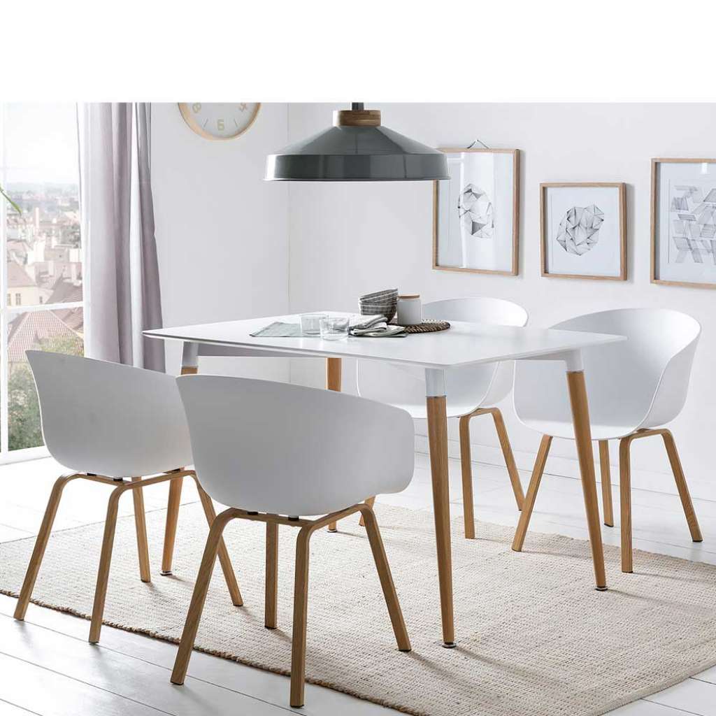 Skandi Design Essgruppe in Weiß und Eichefarben 120 cm Tisch (5-teilig)