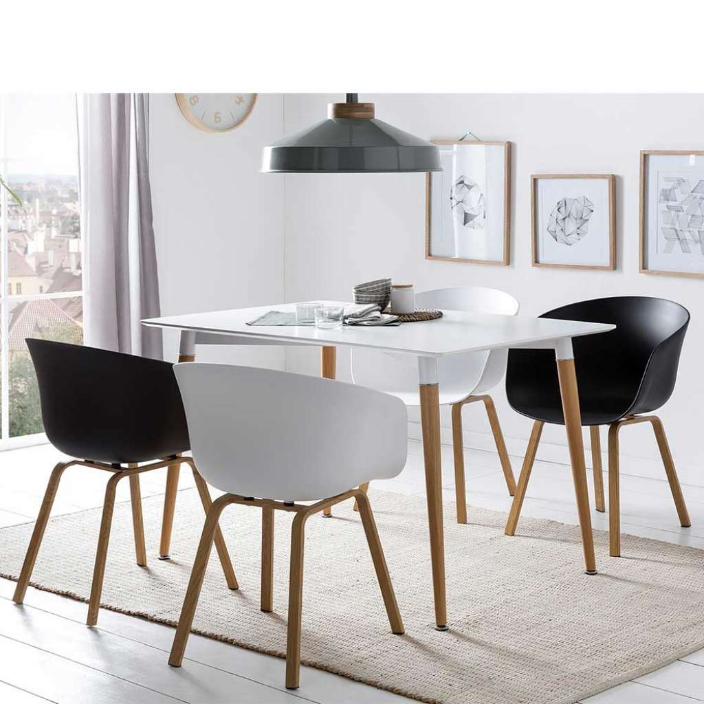 Esszimmer Sitzgruppe im Skandi Design Schwarz und Weiß (5-teilig)