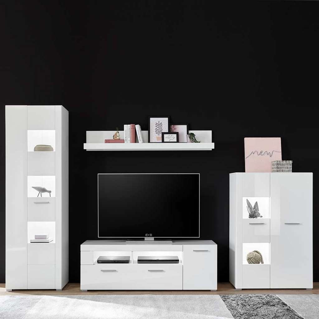 Wohnzimmerwand in Weiß Hochglanz modern (4-teilig)
