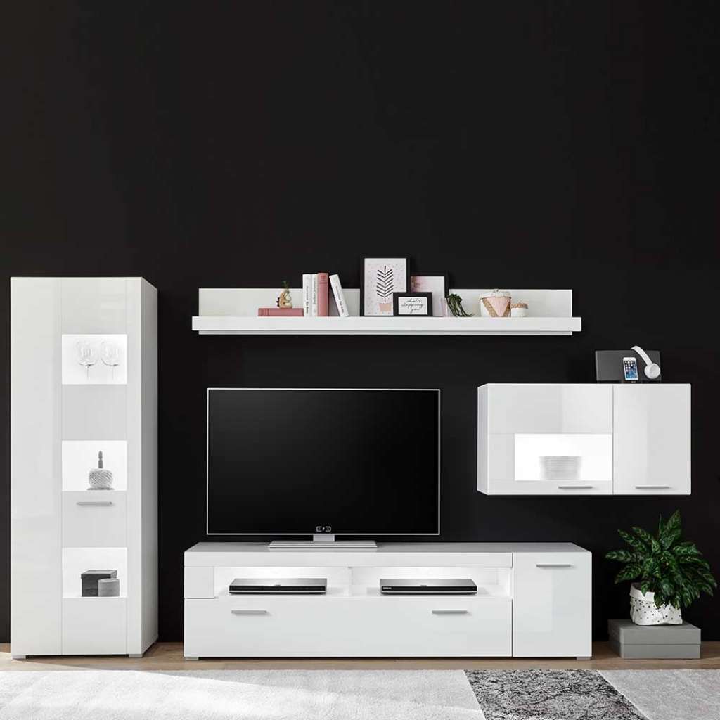 Hochglanz Schrankwand in Weiß modern (4-teilig)