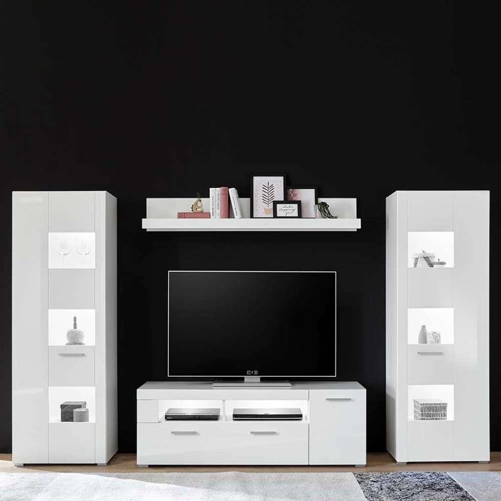 Design Wohnwand in Hochglanz Weiß 170 cm hoch (4-teilig)