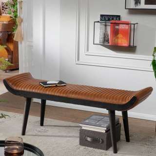 Polsterbank in Cognac Braun Leder 125 cm breit