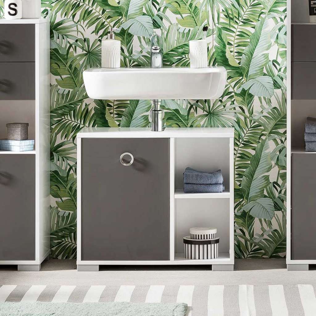 Waschbeckenunterschrank in Dunkelgrau und Weiß 65 cm breit