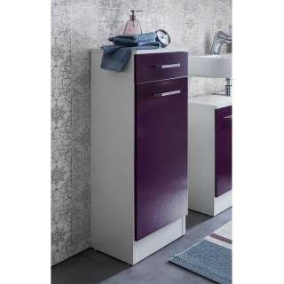 Bad Unterschrank in Violett und Weiß einer Schublade