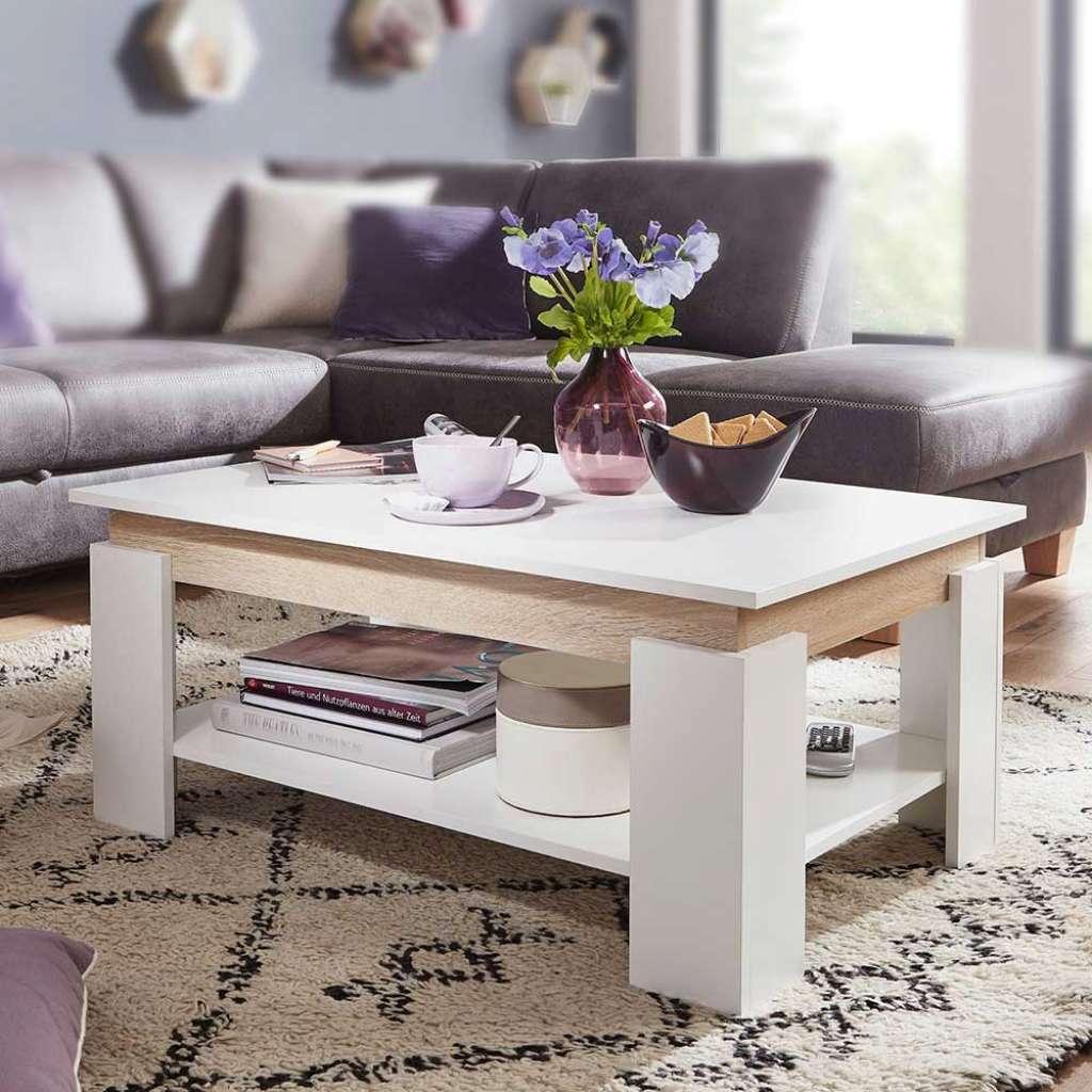 Wohnzimmer Tisch in Weiß und Sonoma Eiche 40 cm hoch