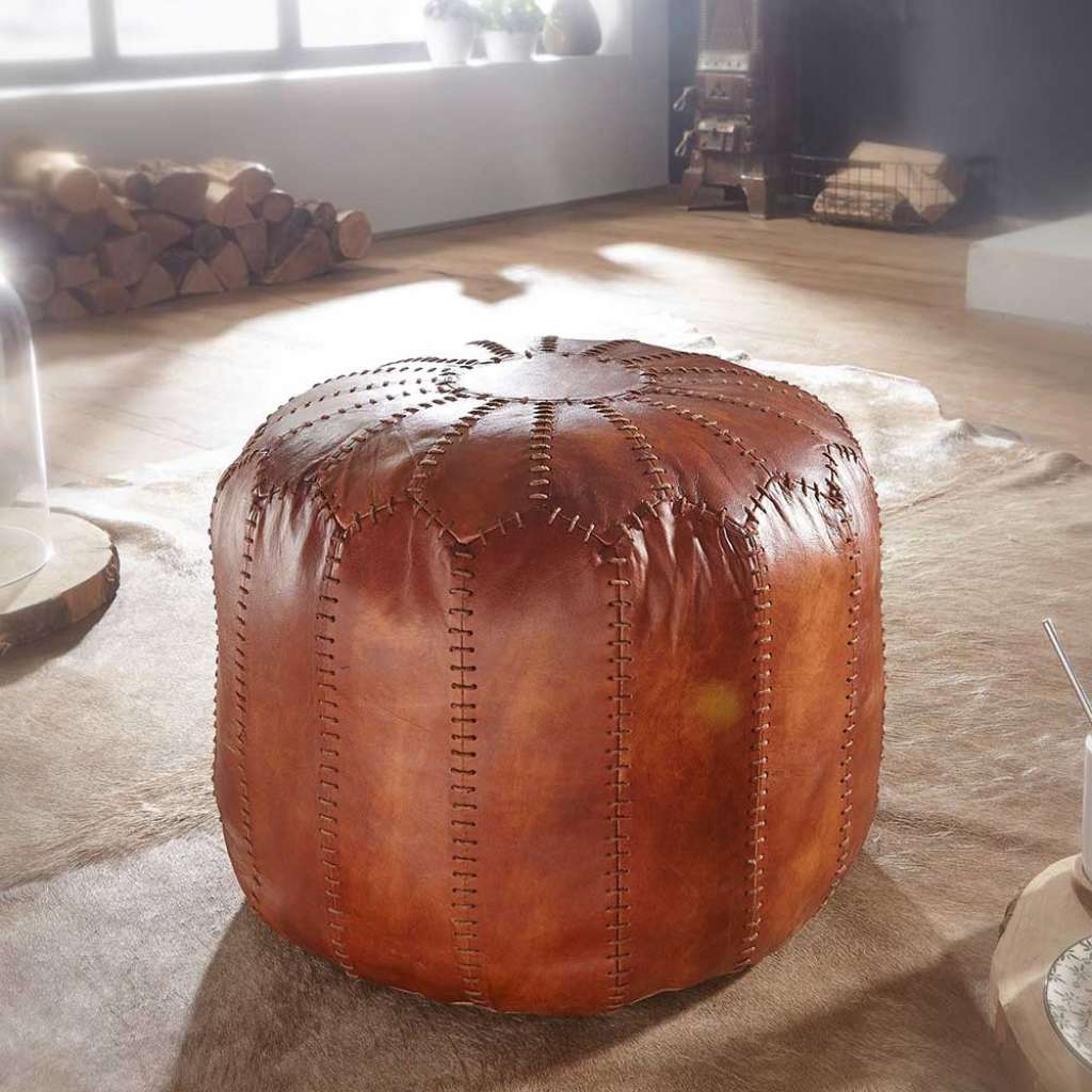 Echtleder Pouf in Cognac Braun rustikalen Landhausstil