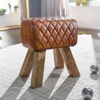 Polsterhocker in Cognac Braun Echtleder rustikalen Design