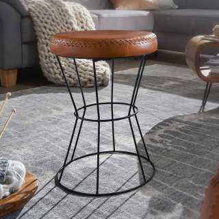 Leder Sitzhocker in Cognac Braun rund