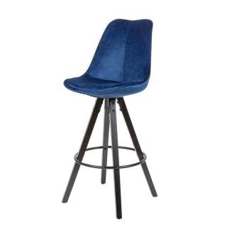 Barhocker in Dunkelblau Samt Schalensitz (2er Set)