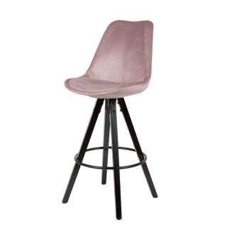 Samt Tresenstühle in Rosa 4-Fuß Gestell aus schwarzem Holz (2er Set)