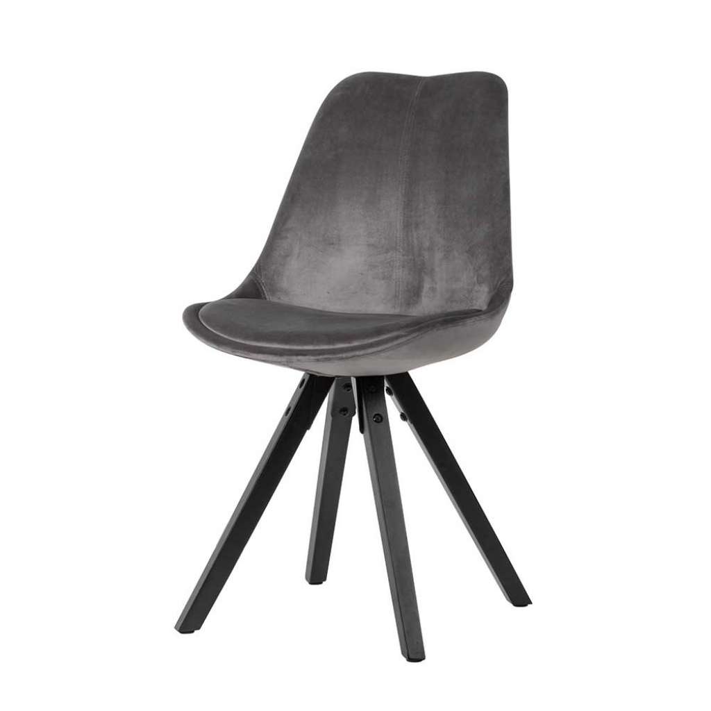 Esstischstühle in Dunkelgrau Samt Massivholzgestell in Schwarz (2er Set)