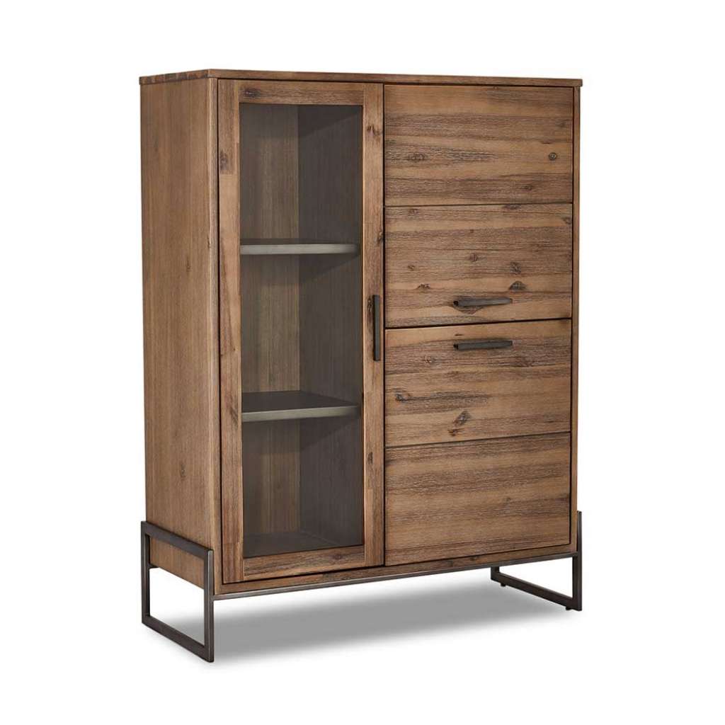 Highboard Vitrine aus Akazie Massivholz 100 cm breit