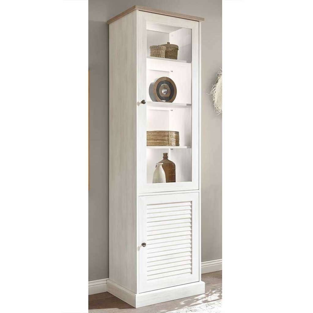 Landhaus Vitrine in Pinie White Wash Optik 2-türig