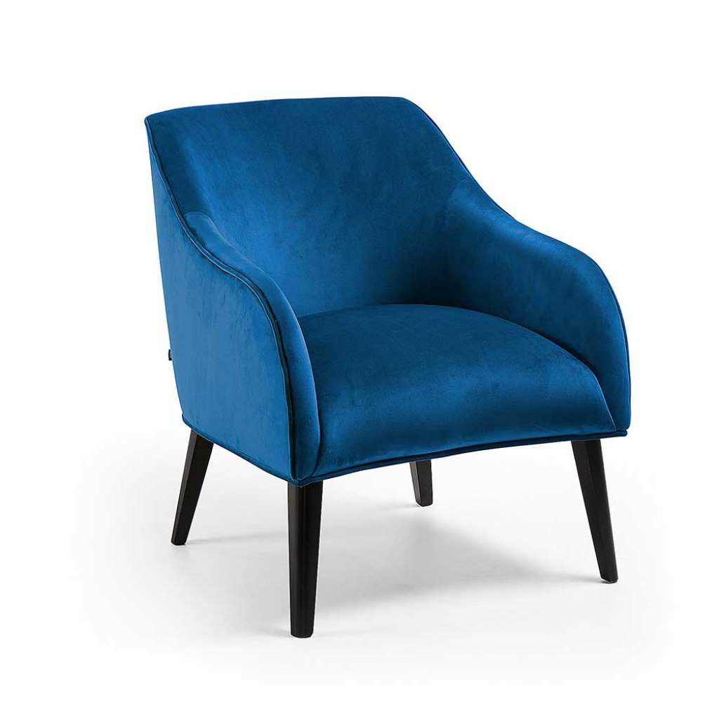 Retro Samtsessel in Blau 40 cm Sitzhöhe