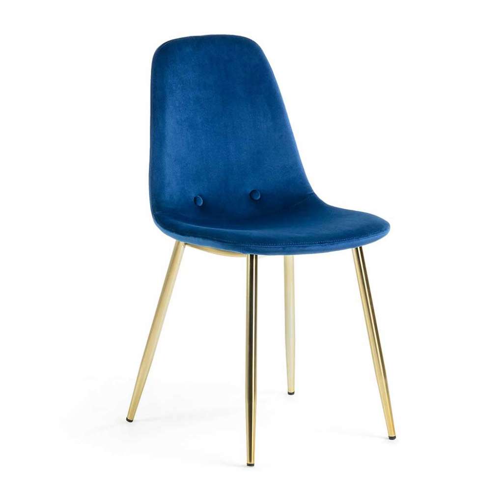 Esszimmerstühle in Blau Samt Metallgestell in Goldfarben (4er Set)
