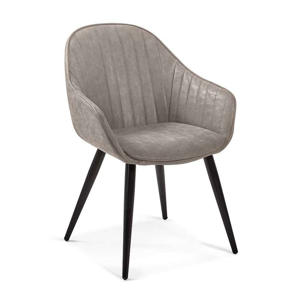 Kunstleder Armlehnenstühle in Taupe Metallgestell in Schwarz (2er Set)