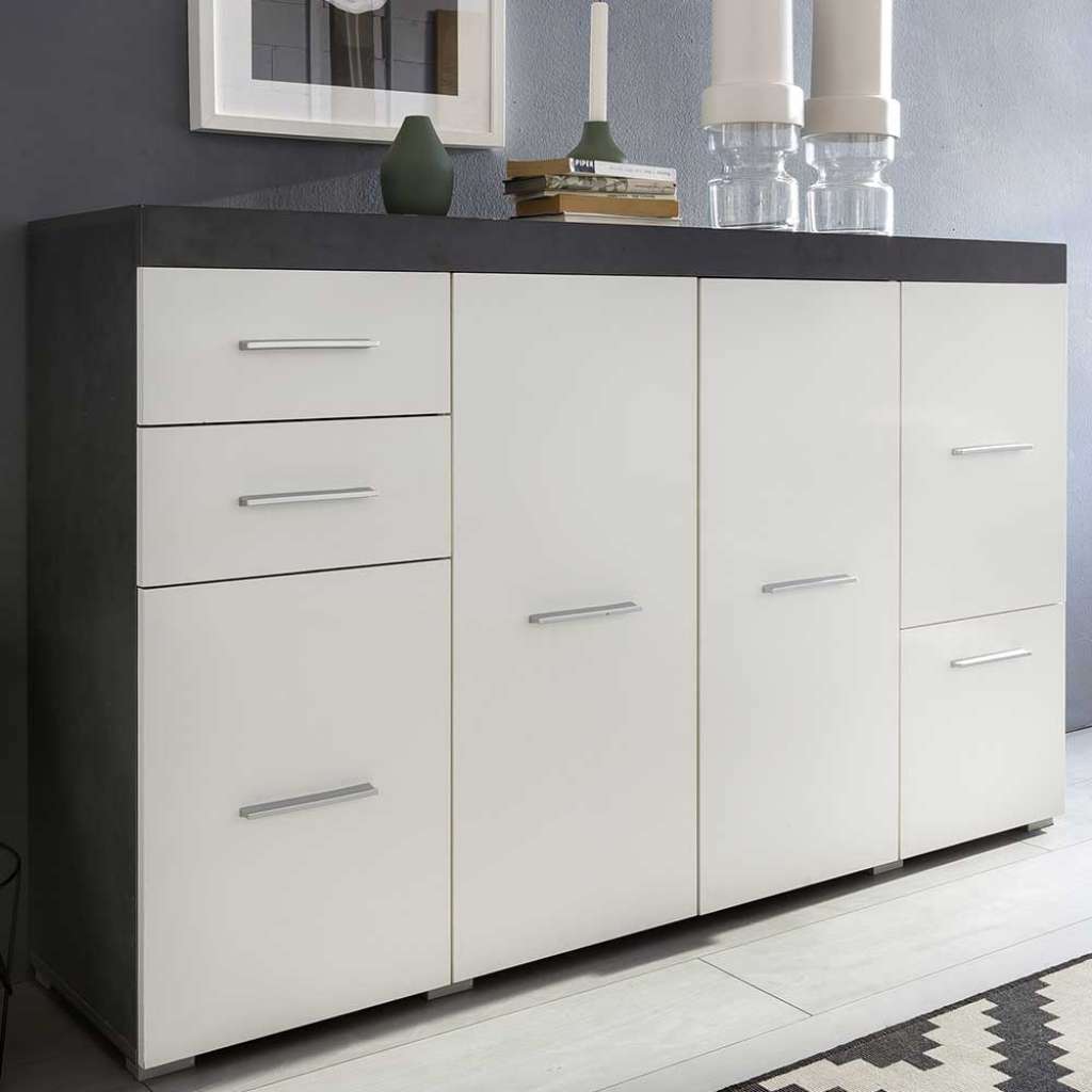 Große Kommode in Weiß und Dunkelgrau 140 cm breit