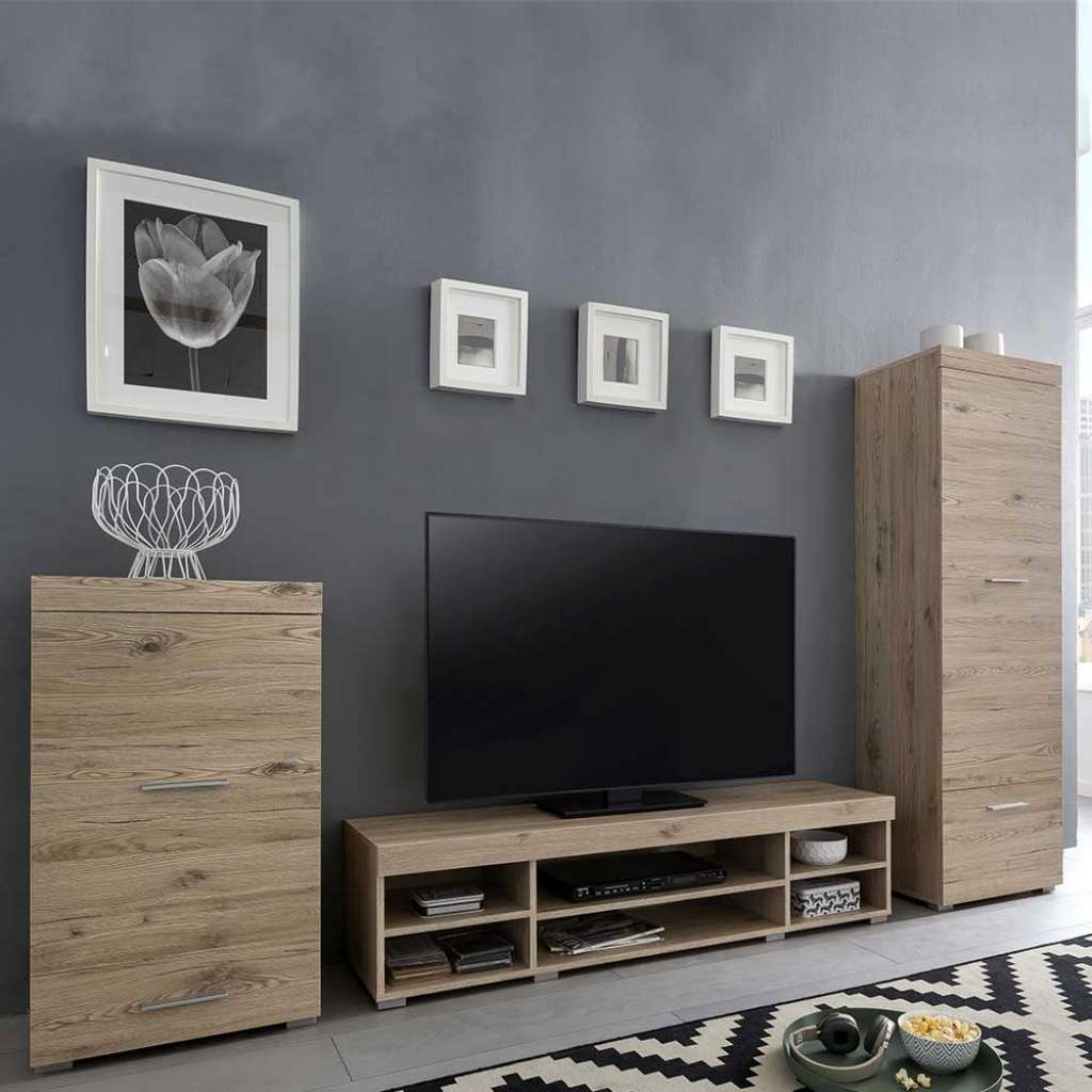 Wohnzimmerwand in Eichefarben 240 cm breit (3-teilig)