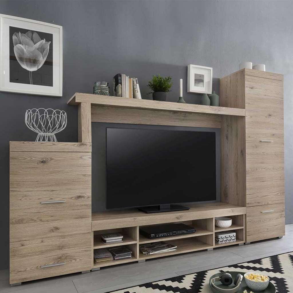 Wohnzimmerwohnwand in Eichefarben 240 cm breit (4-teilig)