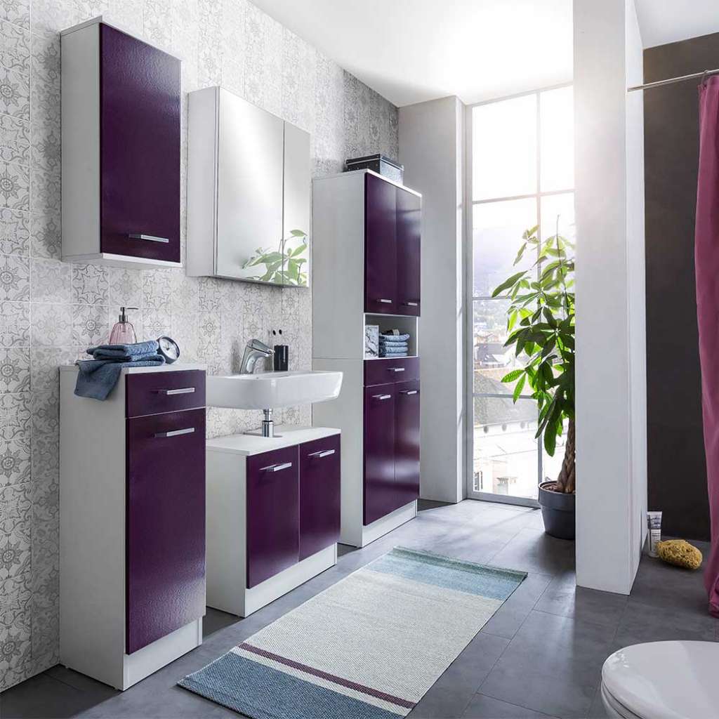 Design Badmöbel Set in Violett Weiß (5-teilig)