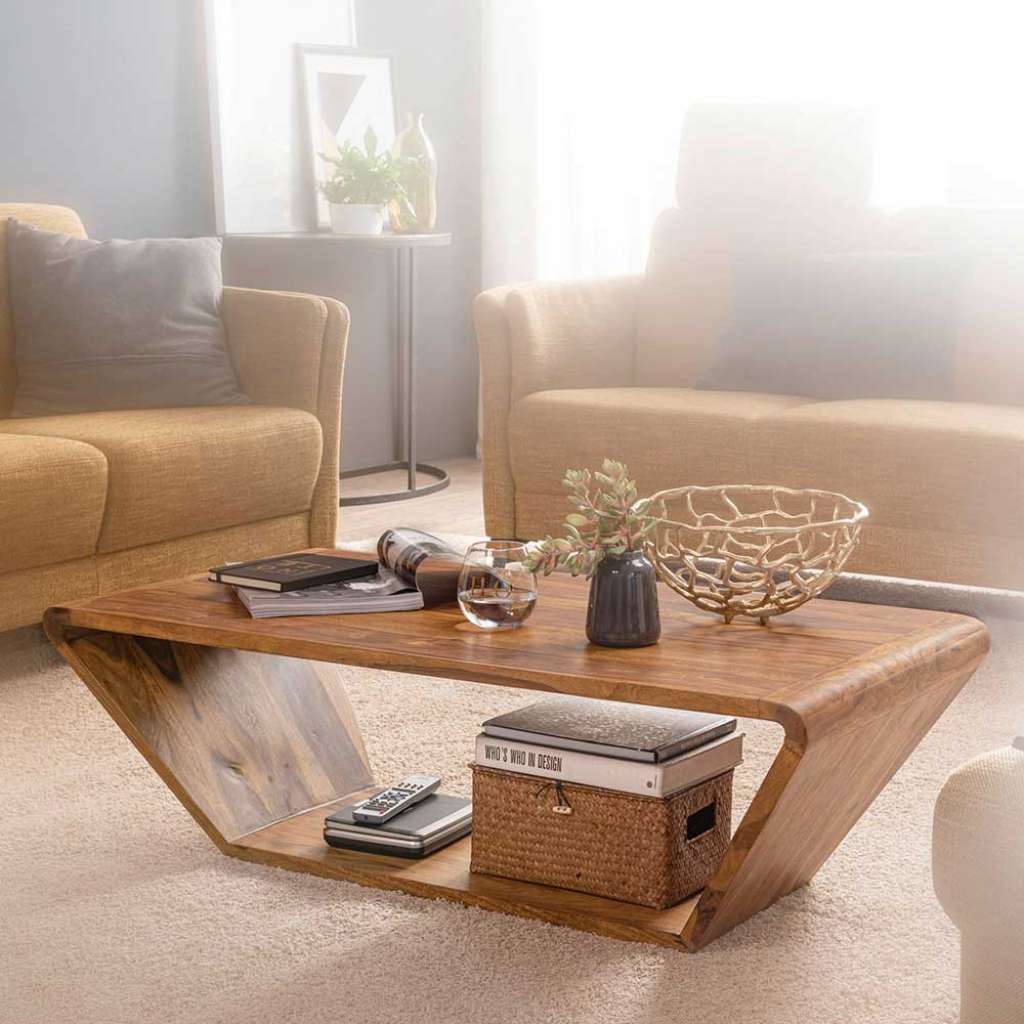 Designercouchtisch aus Sheesham Massivholz 115 cm breit