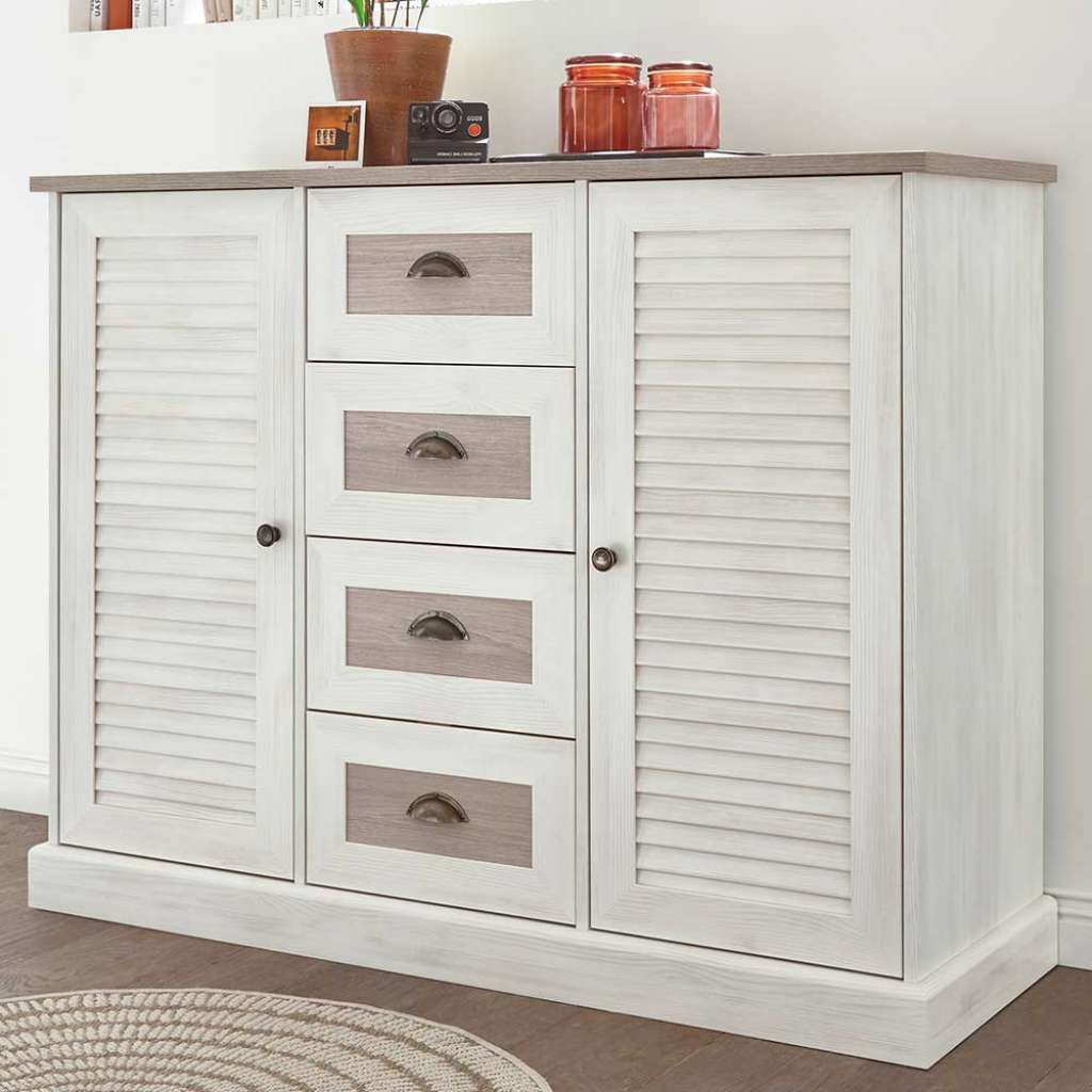 Landhaus Anrichte in Pinie White Wash Optik 130 cm breit