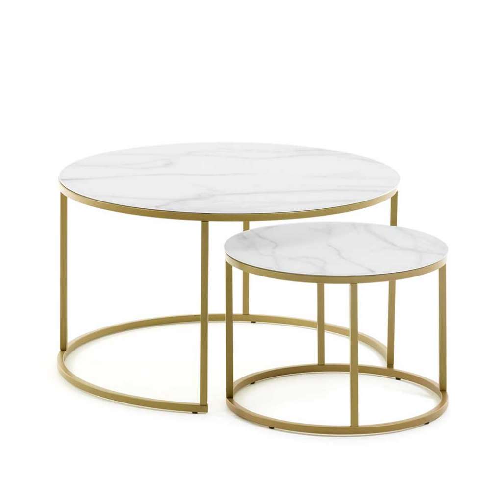 Sofatisch Set im Retrostil Weiß und Goldfarben (2-teilig)