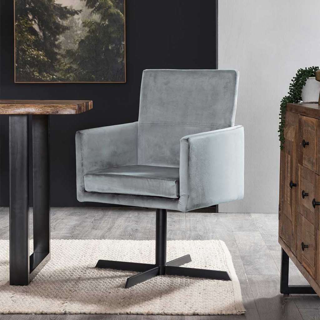 Drehbare Armlehnenstühle in Grau Samtbezug (2er Set)