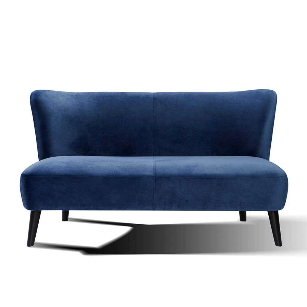 Zweier Sofa in Blau Samt Retro Design