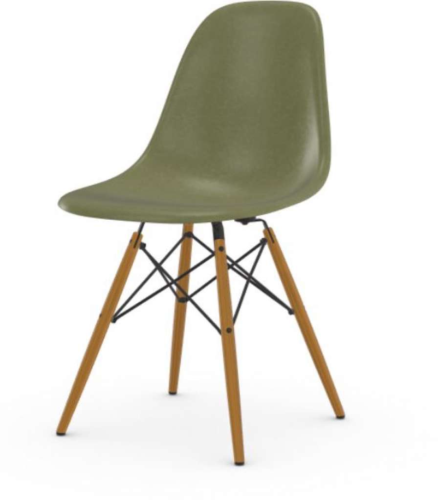 Vitra - Eames Fiberglass Side Chair DSW, Gestell Esche honigfarben, 05Filzgleiter Hartboden - 05 Eames Sea Foam Green - indoor