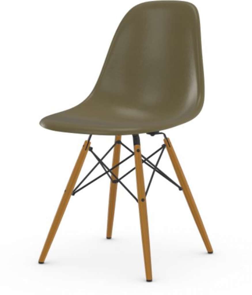 Vitra - Eames Fiberglass Side Chair DSW, Gestell Esche honigfarben, 05Filzgleiter Hartboden - 06 Eames Raw Umber - indoor